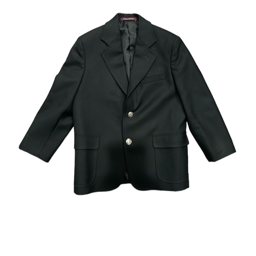Boy’s Nordstrom black wool single breasted wedding blazer. Silver button size 6